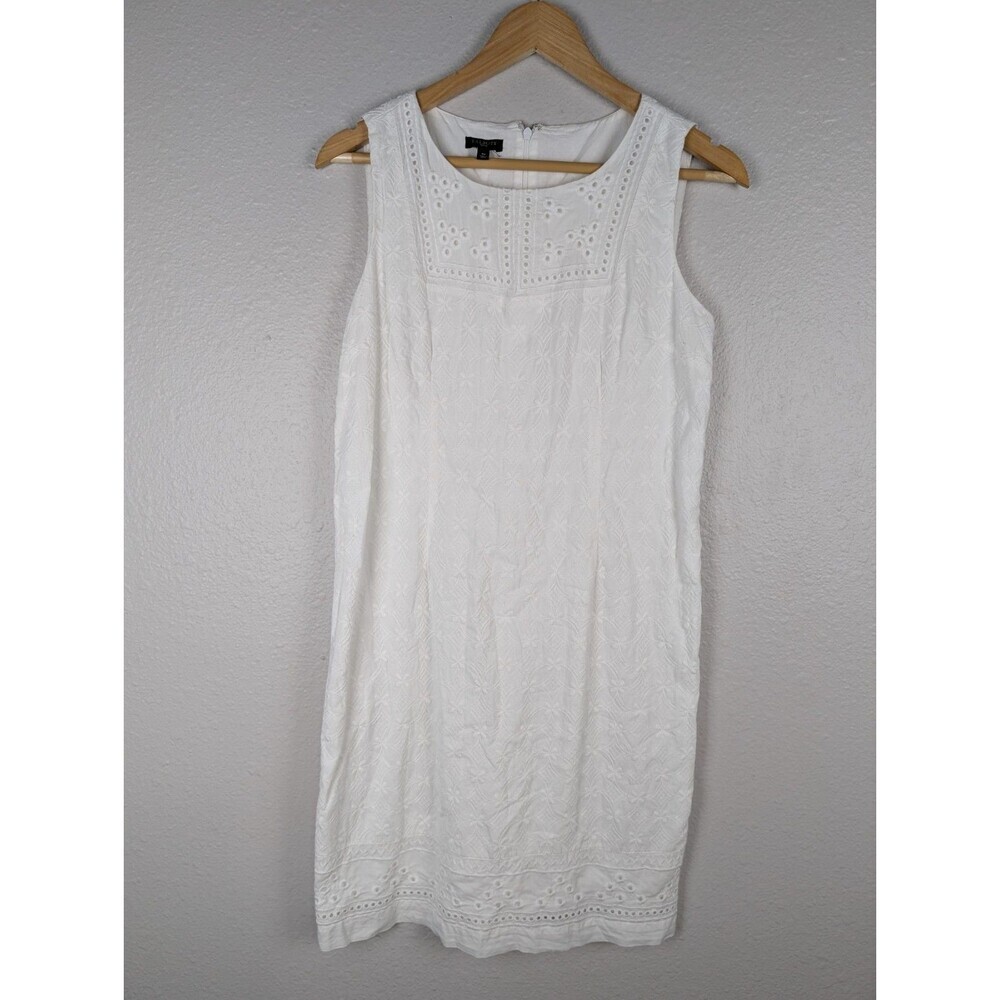 Talbots Sleeveless White Eyelet Lace Sheath Dress Sz 4P Coastal Beach Lined 155